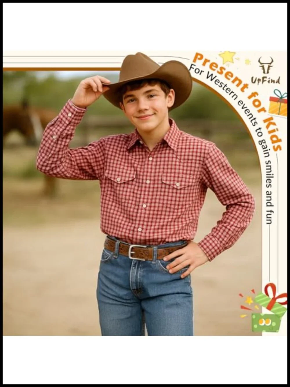 Boys Western Leather Belt with Pin Buckle, Engraved Cowboy Belt for School,